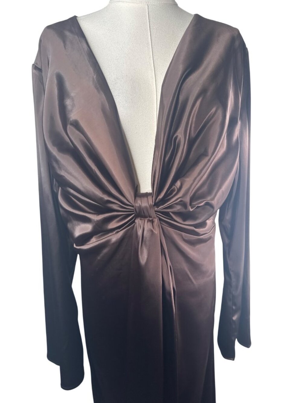Remi X Revolve OX Choc Brown Dress Long Sleeve Plunge Neck - Picture 6 of 16